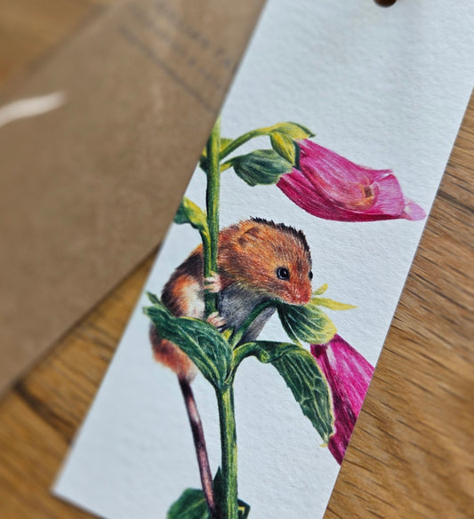Art print bookmark: mouse and foxglove