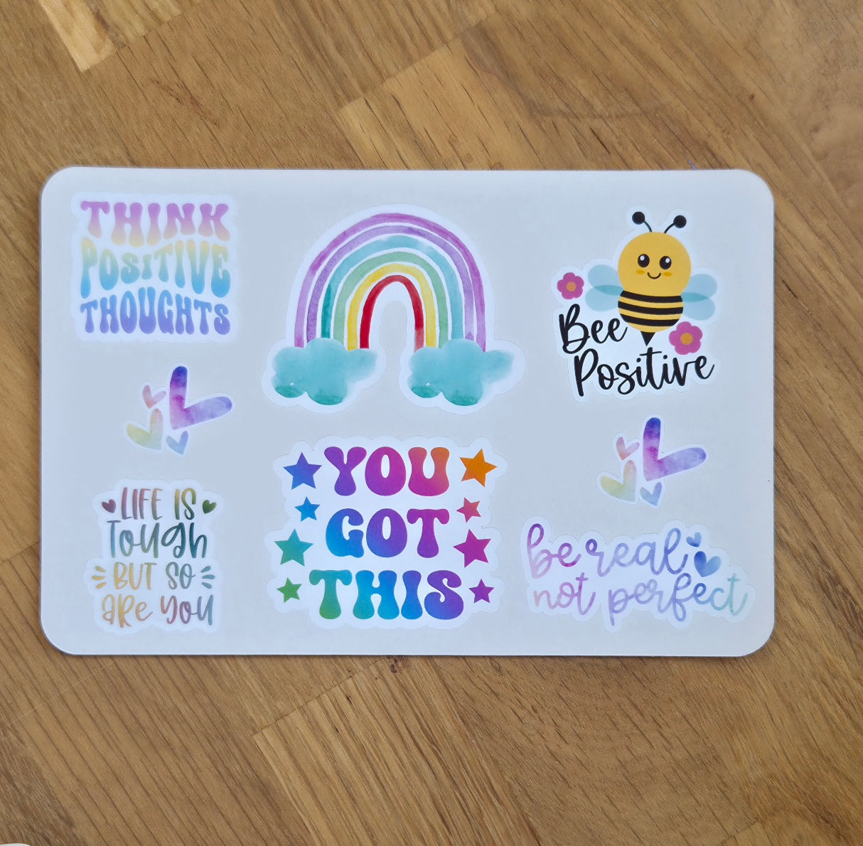 Handmade Rainbow Affirmation Sticker Sheet | Positive Quote Digital Illustration Stickers | Wellbeing Journal Gift