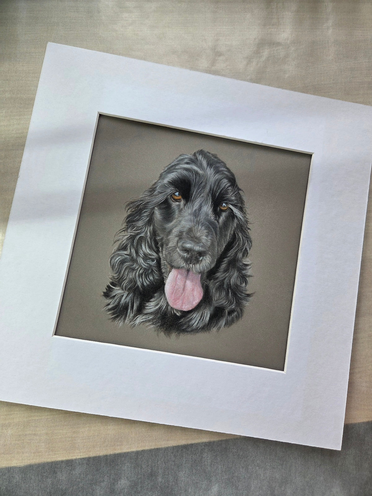 Custom Pet Portrait Hand Drawn in Colour Pencil – Head Study 8x8" Mounted to 12x12" | Personalised Dog Cat Portrait Gift