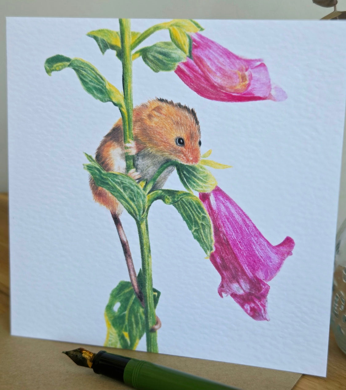 Mouse and foxglove Greetings Card