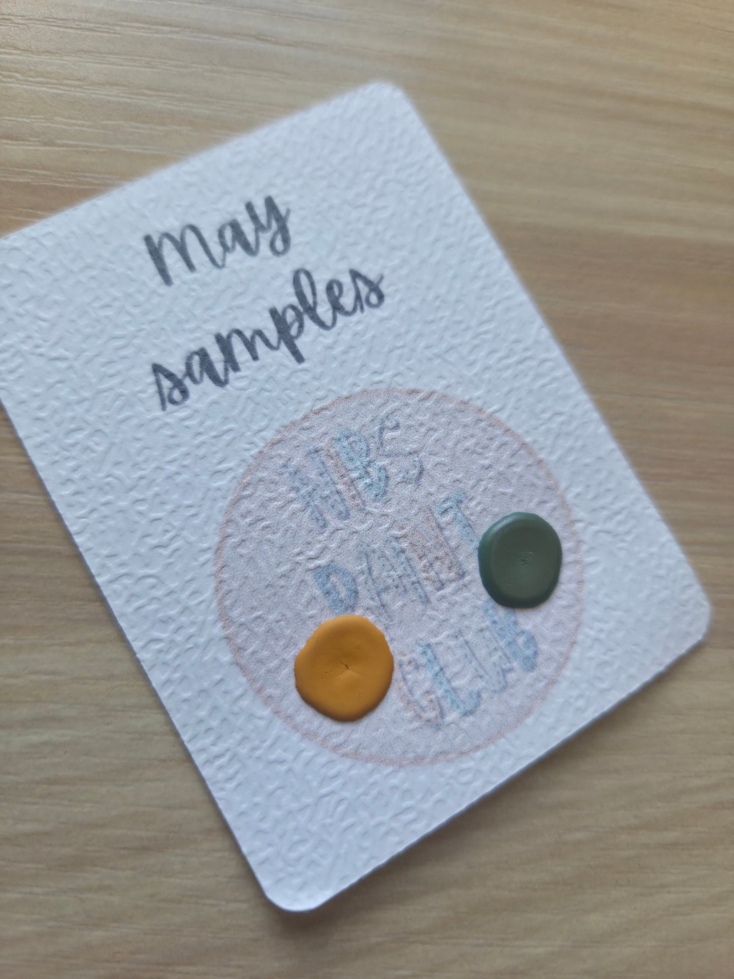 Handmade Vegan Watercolour Dot Card | May Paint Club Samples | Malachite natural Titanium Orange