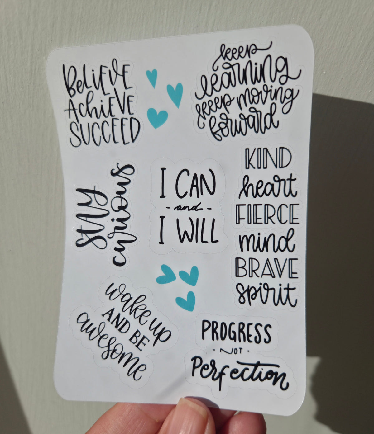 Handmade Positive Affirmation Sticker Sheet | 7 Quote Stickers | Journal Sticker Set | Wellbeing Gift