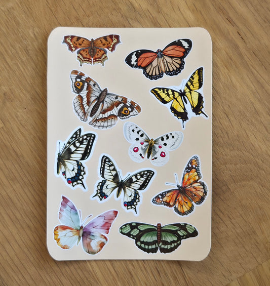 Butterfly/Moth illustration Sticker Sheet | 10 Stickers | Journal Sticker Set | Wildlife/nature Gift