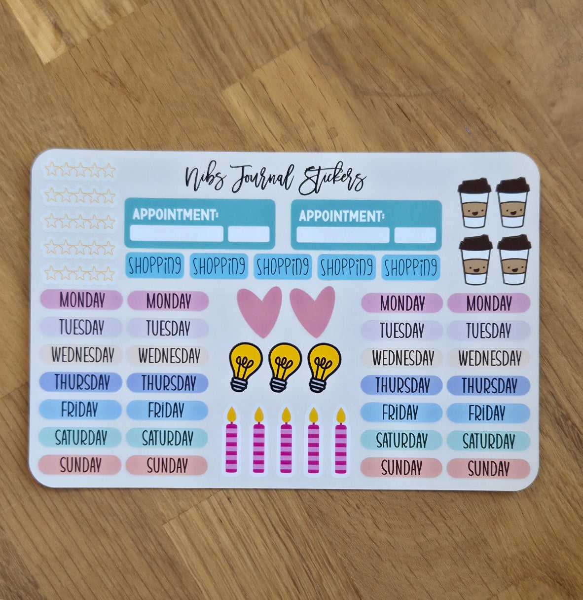 Bullet Journal Sticker Sheet | Days of the Week, Star Ratings, Birthday & Date Icon Stickers | Planner Gift