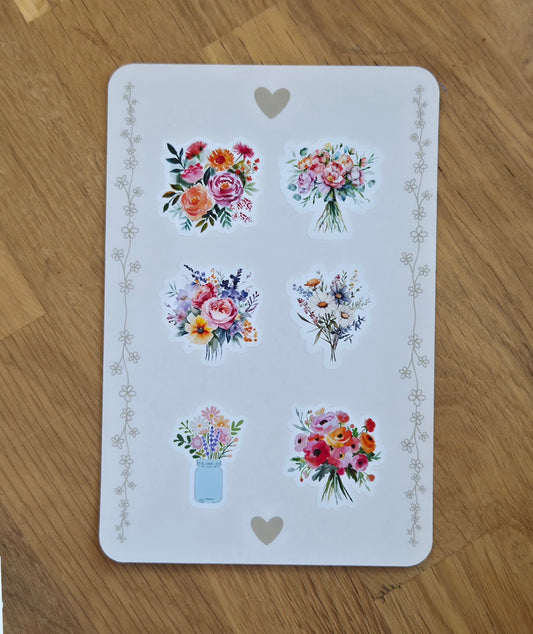 Floral Bouquet Sticker Sheet | 6 Illustrated Flower Stickers | Card, Envelope & Gift Decoration Set