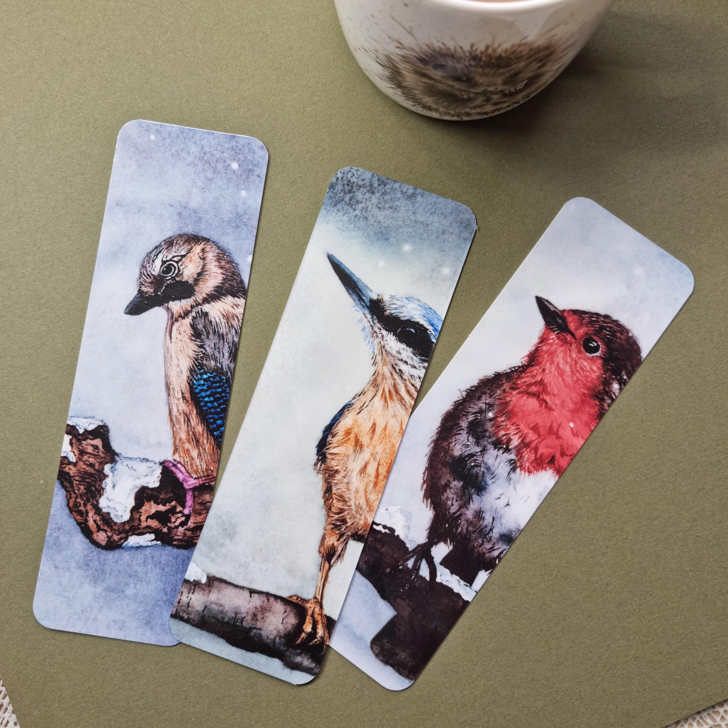 Handmade art print bookmark | watercolour nature bookmark | laminated double sided | wildlife nuthatch