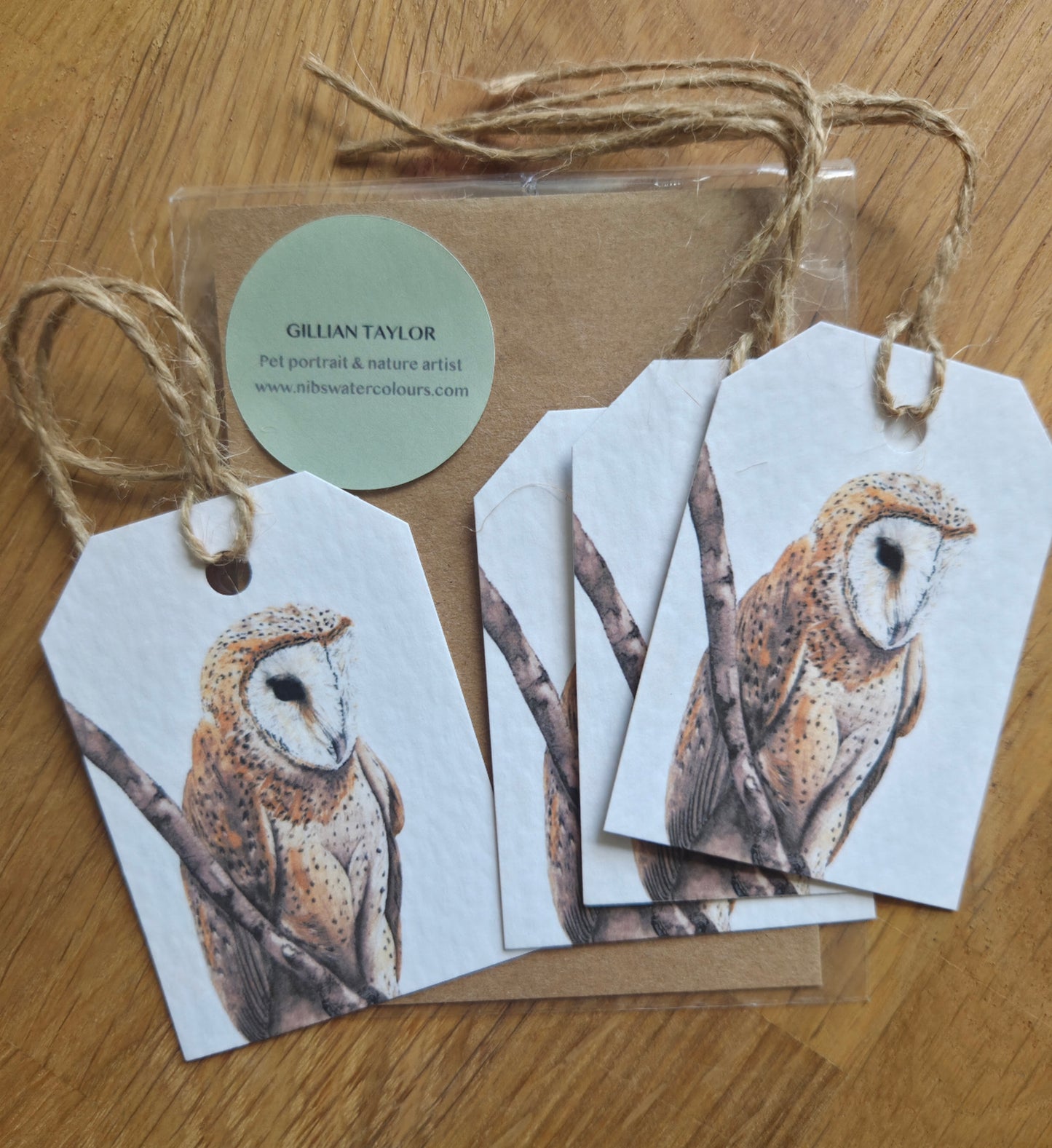 Set of 4 gift tags: Barn Owl